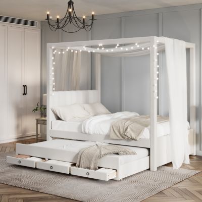 Streamdale Full Size Upholstered Canopy Bed with Trundle and Drawers