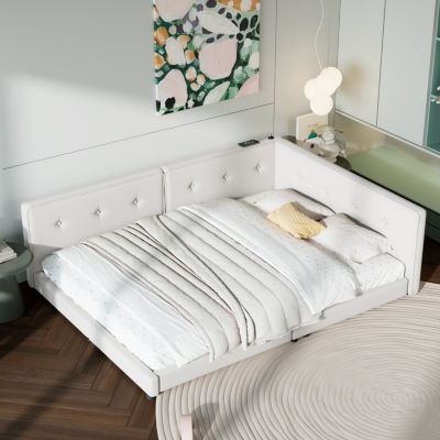 Streamdale Upholstered Full Bed with USB Ports and LED Belt, Beige