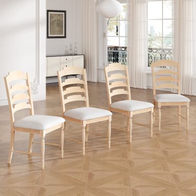4pc Wood Vintage Serrated Back Dining Chairs