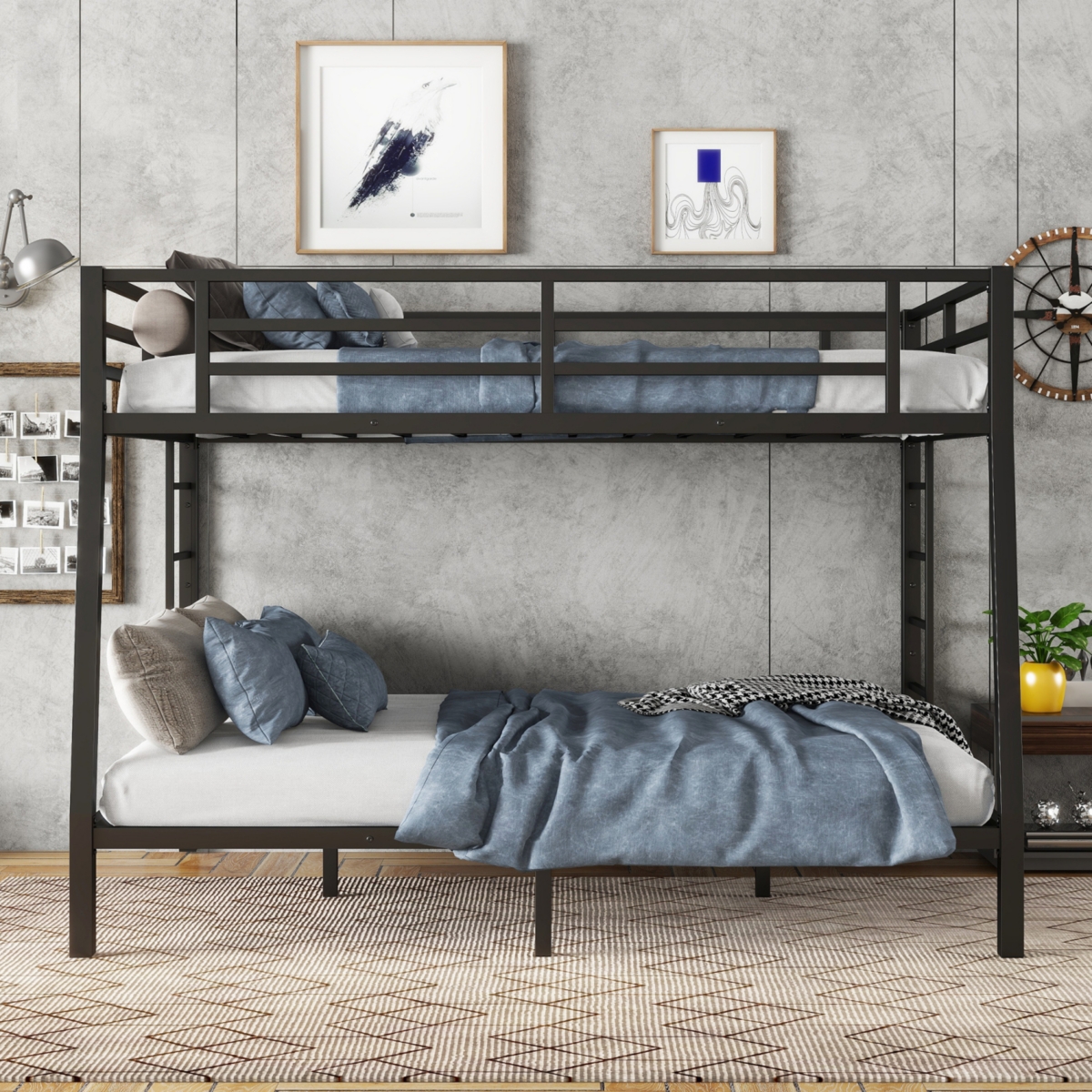 Streamdale Furniture Full Xl over Queen Bunk Bed, Sturdy Metal Frame, Noise Reduced, No Box Spring
