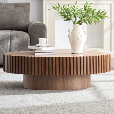 43.3" Walnut Grain MDF Pedestal Base Modern Coffee Table
