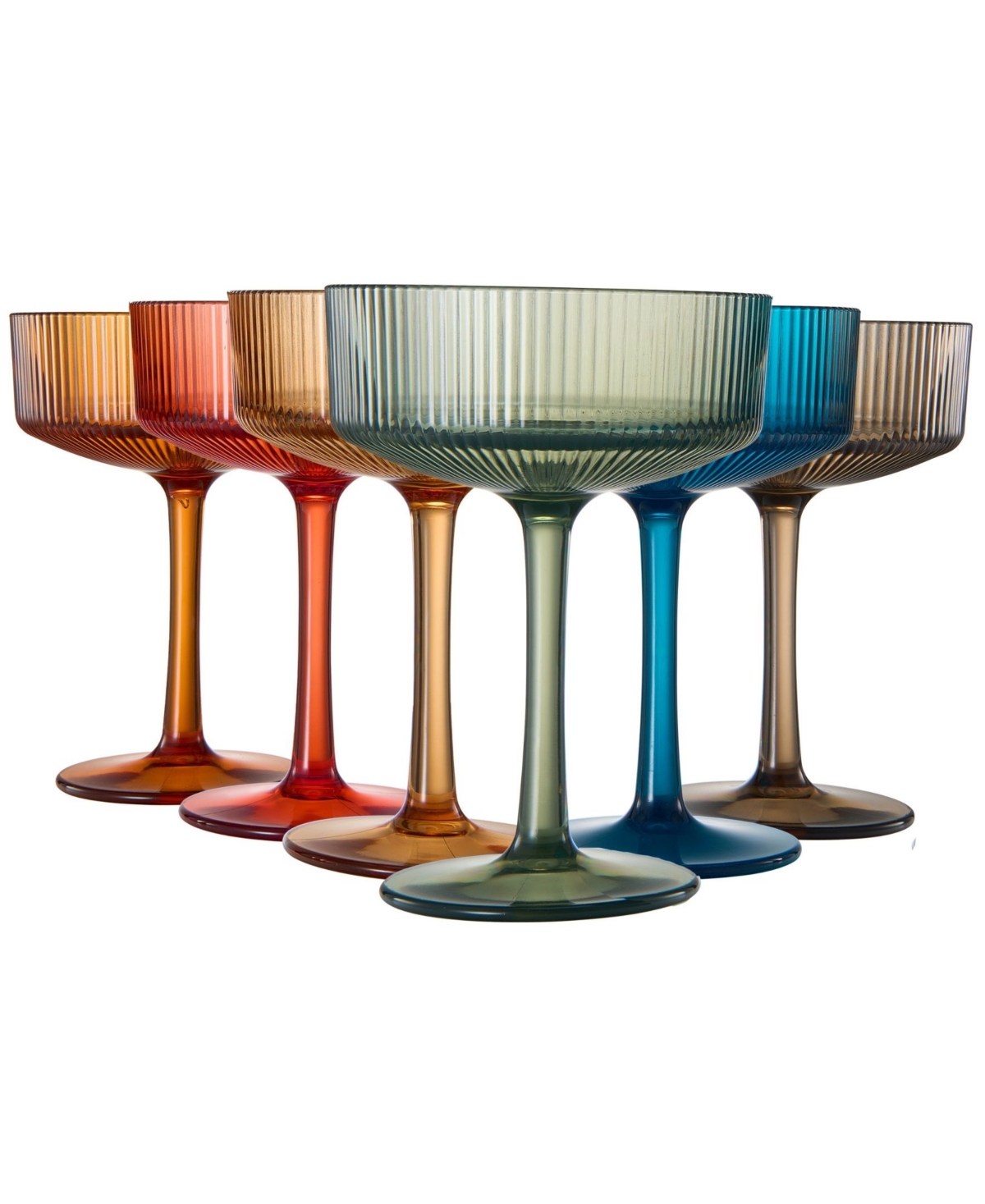 The Wine Savant Khen Shatterproof Acrylic Ribbed Classic Art Deco Coupe Glasses Set Of 6 In Multicolor