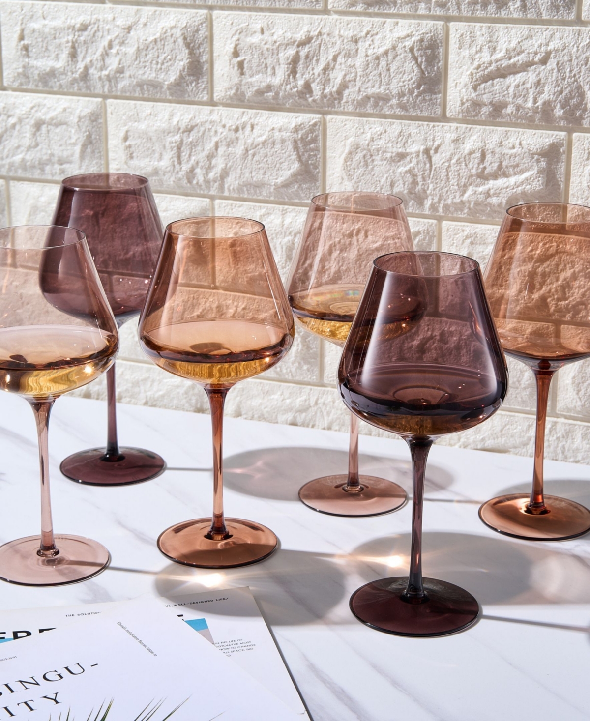The Wine Savant Khen Venus Wine Glass Set 20oz Glasses Set Of 6 In Brown