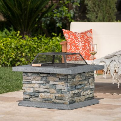Square Fire Pit With Iron Shield