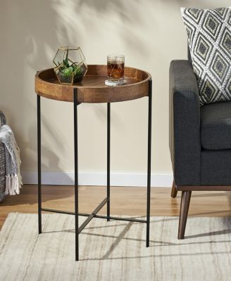 Modern Industrial Round End Table With Tray Top