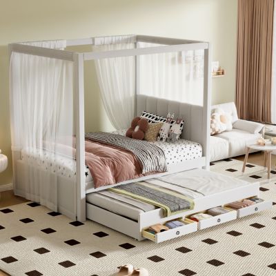 Streamdale Twin Canopy Platform Bed with Trundle and Storage
