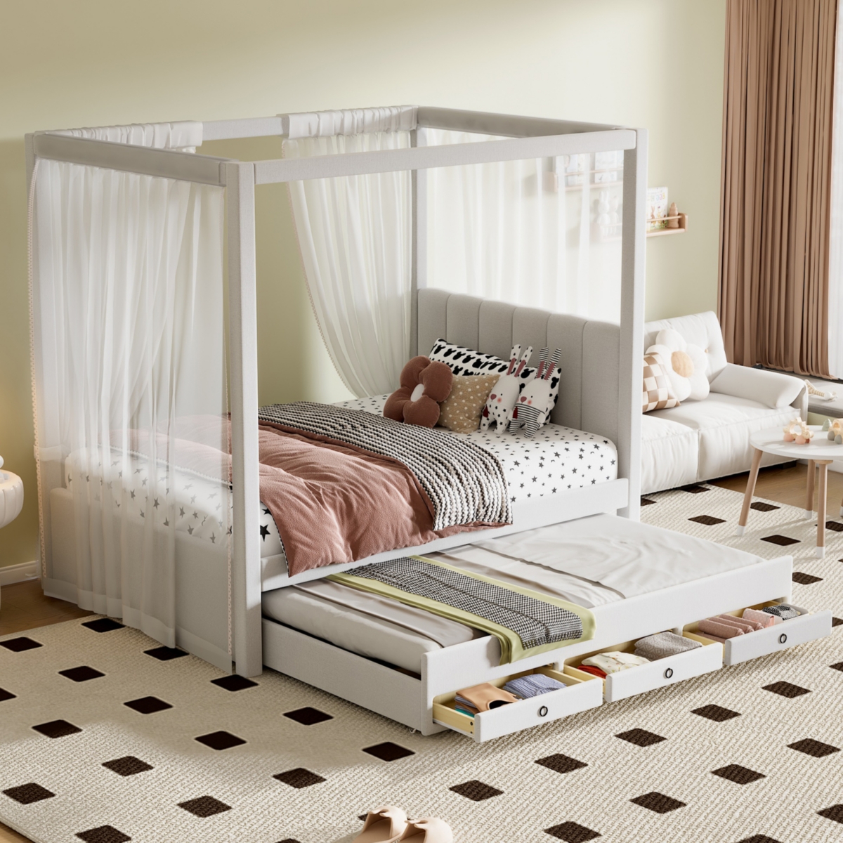 Streamdale Twin Canopy Platform Bed with Trundle and Storage
