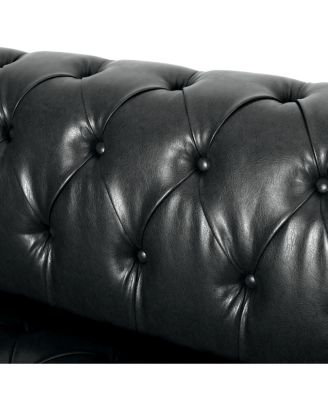 3-Seat Sofa: Button-Tufted, Solid Wood Legs, PU Fabric