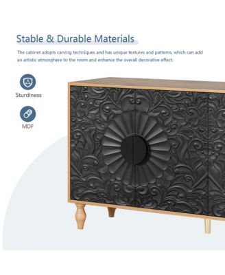 Black Carved Symmetrical Door with Wood Frame