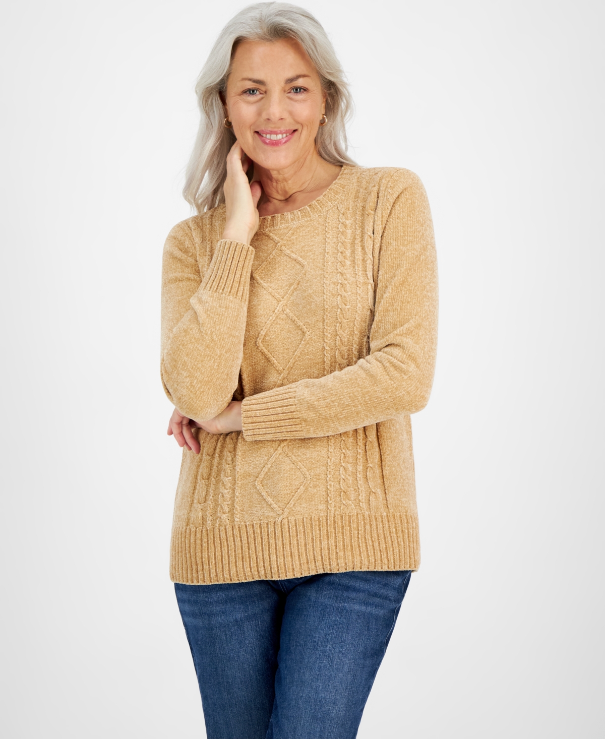 Style & Co Petite Chenille Cable-Knit Sweater, Created for Macy's