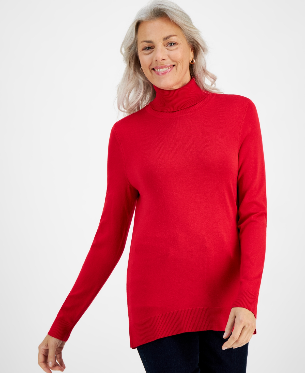 Style & Co Women's Turtleneck Long-sleeve Sweater, Created For Macy's In Tango Red