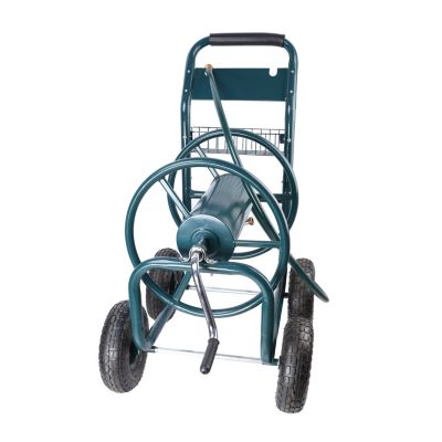 4-Wheel Garden Hose Reel Cart with Basket