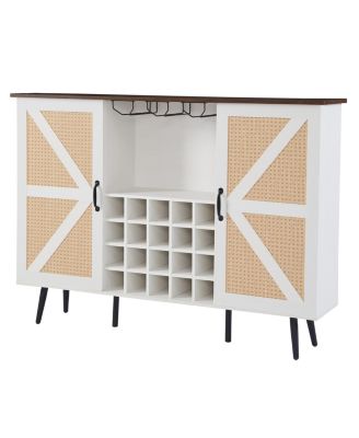 Streamdale White Faux Rattan Wine Cabinet with Wine Rack & Glass Holder