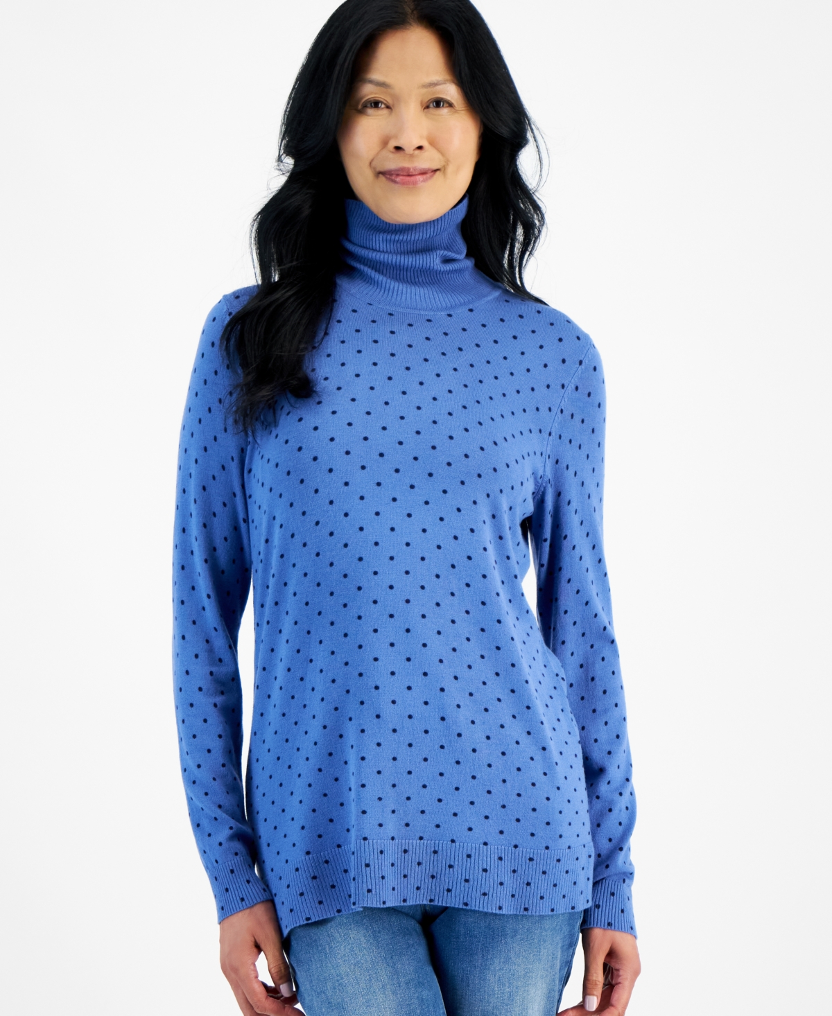 Women's Printed Turtleneck Sweater, Created for Macy's - Blue Dot