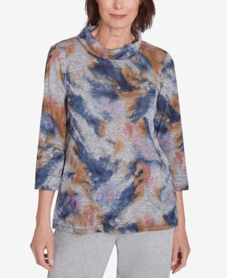 Alfred Dunner Casual Fridays Women's Abstract Watercolor Mock Neck Top ...