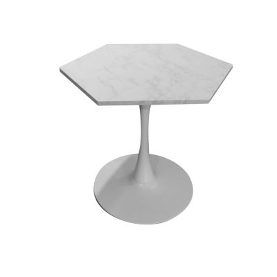 Modern Hexagonal Coffee Table with Marble Top and Metal Base