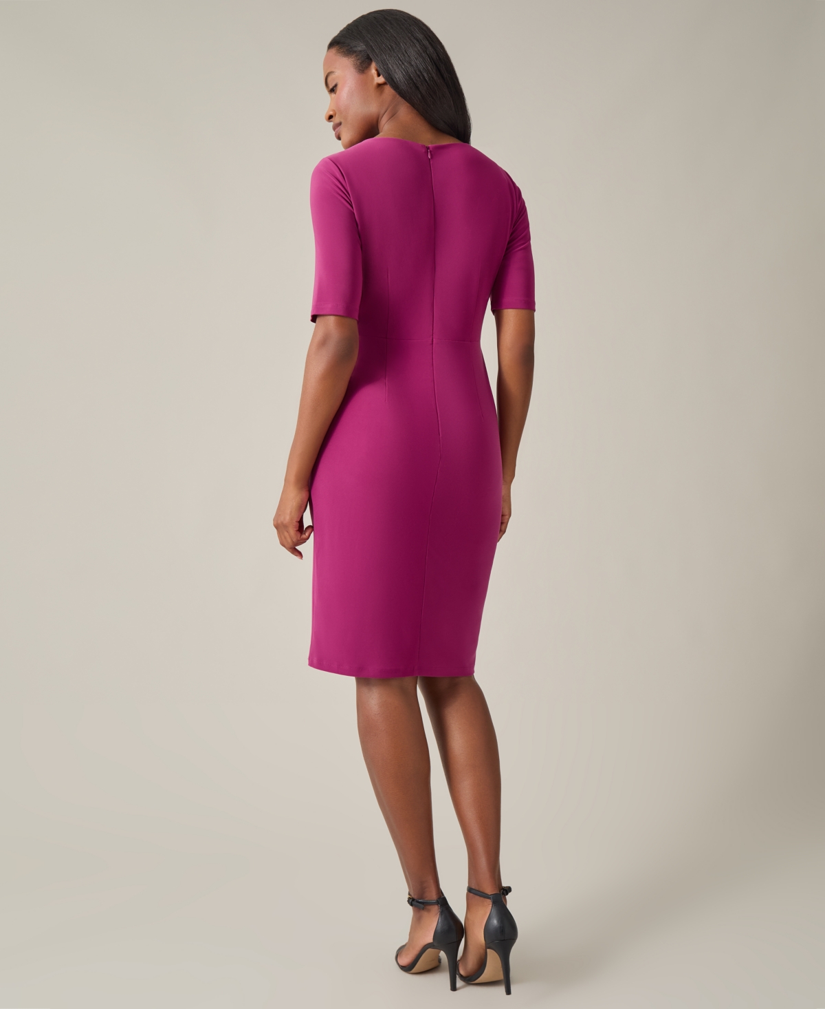Kasper Women's Solid Pleat-Front Elbow-Sleeve Dress