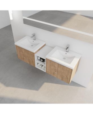 Wall Mount Vanity with Soft Close Doors, Resin Sink, Storage Shelves