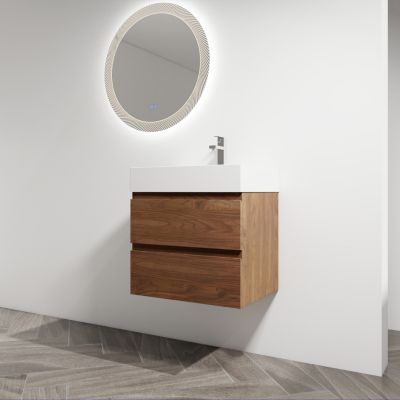 24" Wood Grain Vanity with Resin Sink and Soft-Close Drawers
