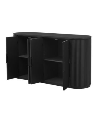 Vertical Striped Cabinet with Adjustable Shelves & Metal Handles