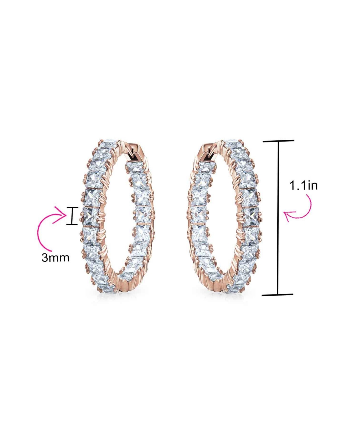 Bling Jewelry Square Cubic Zirconia Princess Cut Cz Inside Out Statement Hoop Earrings For Women Prom 1.25 Diameter