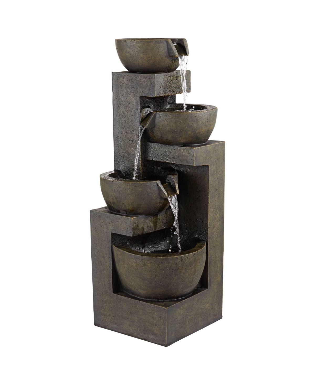 Four Bowl Rustic Outdoor Floor Water Fountain 42" High with Led Light Cascading Decor for Garden Patio Backyard Deck Home Lawn Porch H