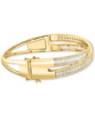 EFFY&reg; Diamond Round & Baguette Crossover Bangle Bracelet (2-1/6 ct. t.w.) in 14k Yellow Gold 