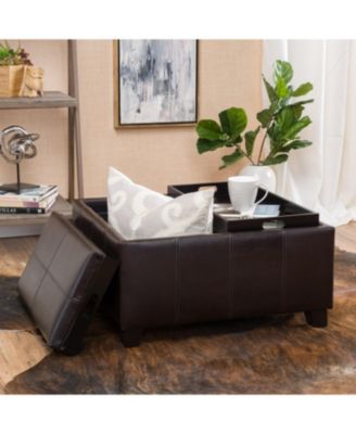 Streamdale Faux Leather Storage Ottoman With Tray Tops