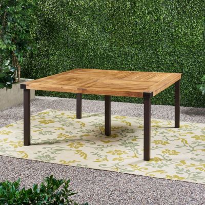 Lankershim 64: Modern Industrial Dining Table With Acacia Wood And Slat Design