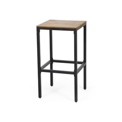 Noe Acacia Wood Bar Stools, Set Of 2, Teak Finish, Black