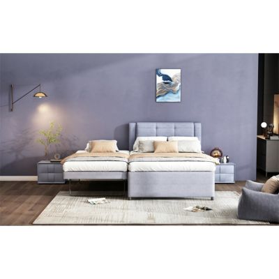 Streamdale Beige Upholstered Platform Bed with Trundle