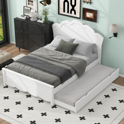 Full Size Wood Platform Bed with Headboard and Twin Trundle