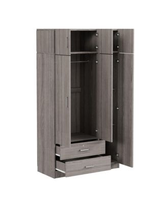 Modern 3-Door Wardrobe with Drawers, Mirror, & Cabinet