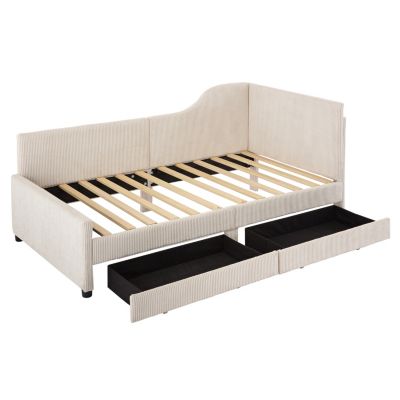 Streamdale Twin Size L-Shaped Corduroy Daybed with Drawers