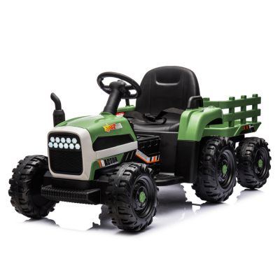 24V Electric Ride-On Tractor with Trailer, Remote Control, Music, Lights, Safety Belt