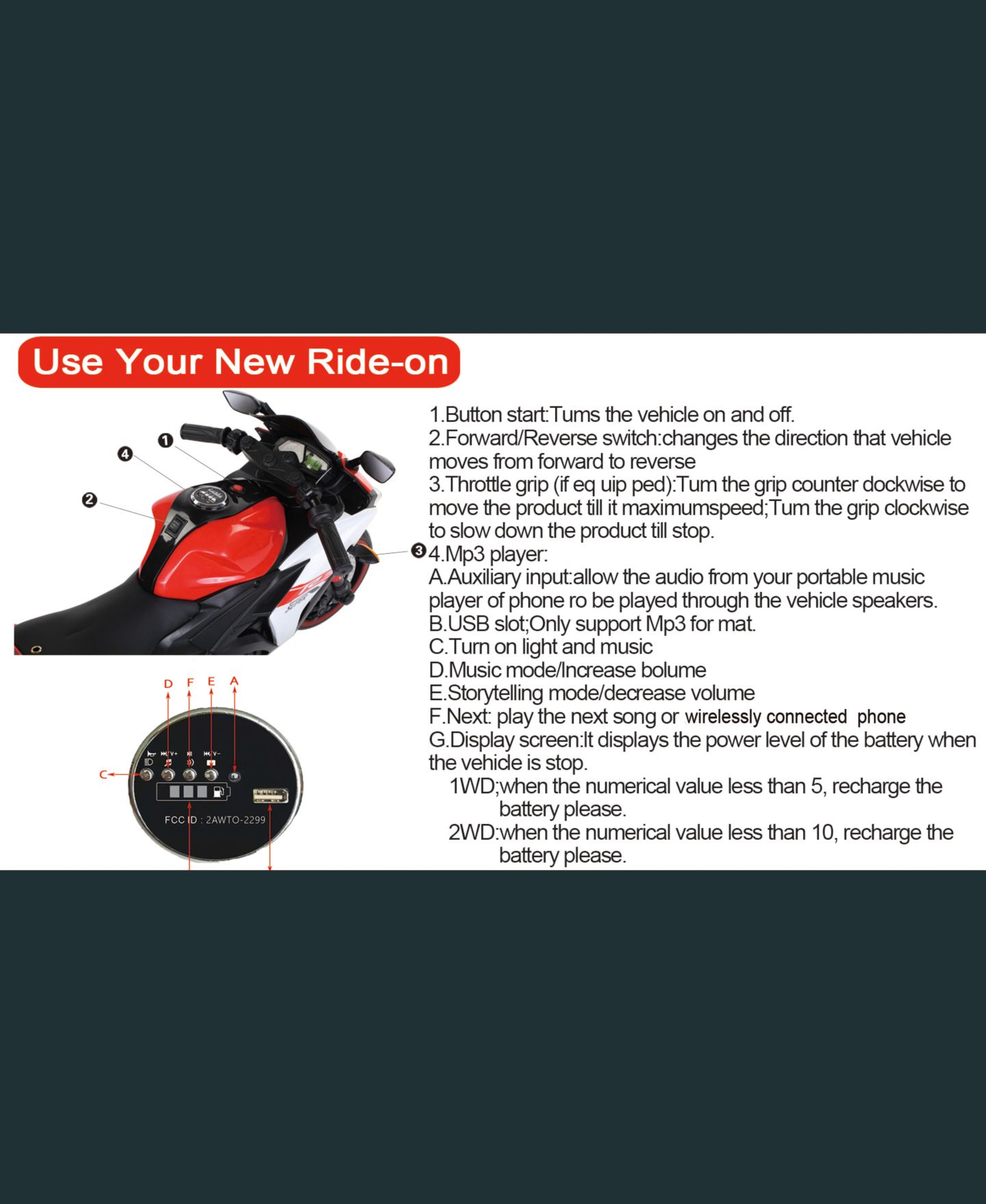 Детская игрушка Streamdale Furniture Lighting Wheels Electric Illuminated Ride-On Motorcycle with Training Wheels, от 3 лет, цвет: Синий — фото 6