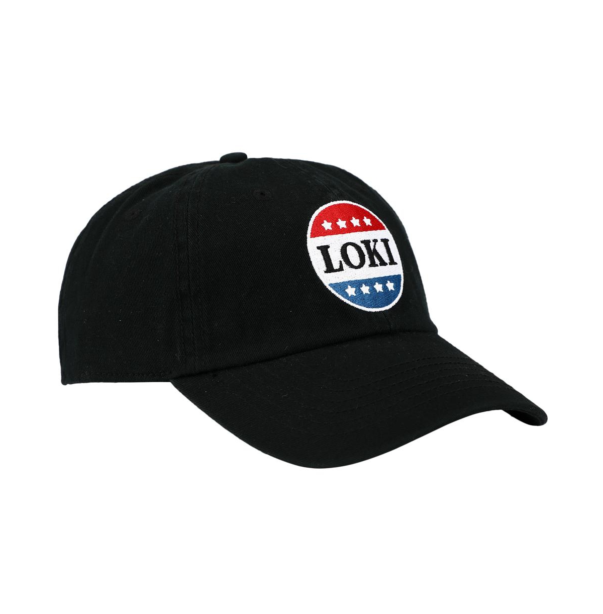 Marvel Men's Loki Red White and Blue Button EmbroideredCotton Twill Hat - Black