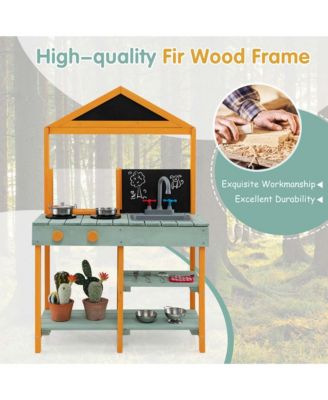 Kids Kitchen Playset Outdoor Mud Kitchen with Root Viewer Planter Removable Sink