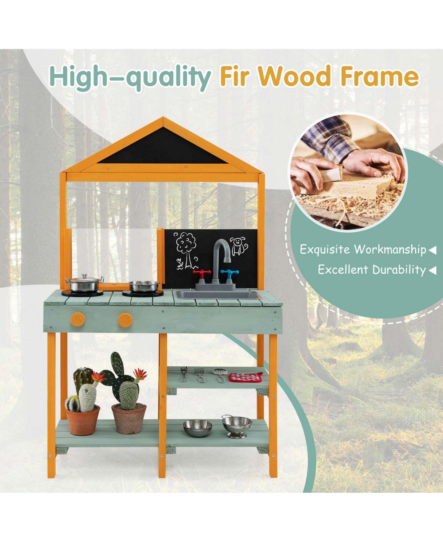 Игровой набор Costway Outdoor Root Viewer, грядка и грязевая кухня, 9 предметов, от 3 лет, цвет: Натуральный — фото 7
