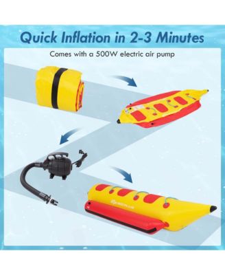 3-Person Inflatable Banana Boat with Boating and Water Sports Electric Air Pump