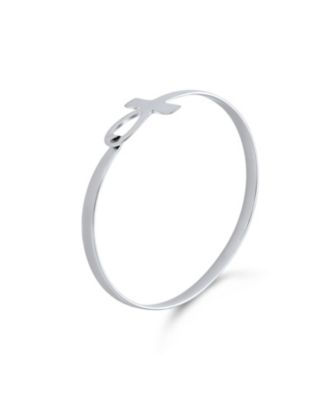 Fine Sterling Silver Egyptian Ankh Cross Bangle Bracelet - Spiritual Key of Life Sideways Horizontal