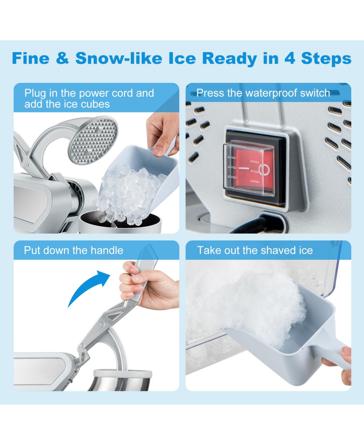 Slickblue 300W Commercial Ice Crusher with Dual Blades and Safety Switch- Grey