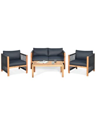 4 Pieces Acacia Wood Outdoor Patio Furniture Set with Cushions