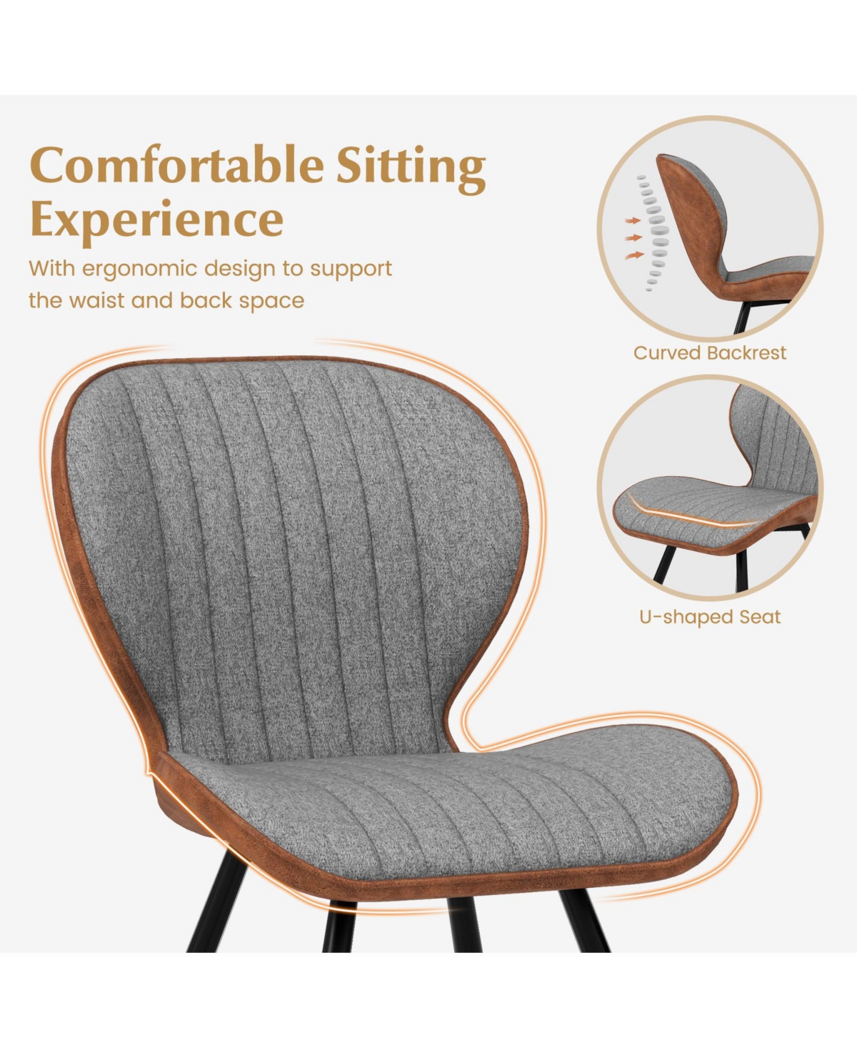 Slickblue Set of 2 Armless Dining Chair Modern Accent Chairs with Curved Backrest-Grey