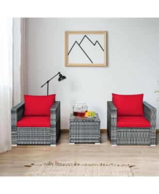 3 Pieces Patio Rattan Furniture Bistro Sofa Set with Cushioned