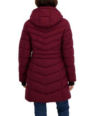 Women's 3/4 Hooded Stretch Puffer Coat