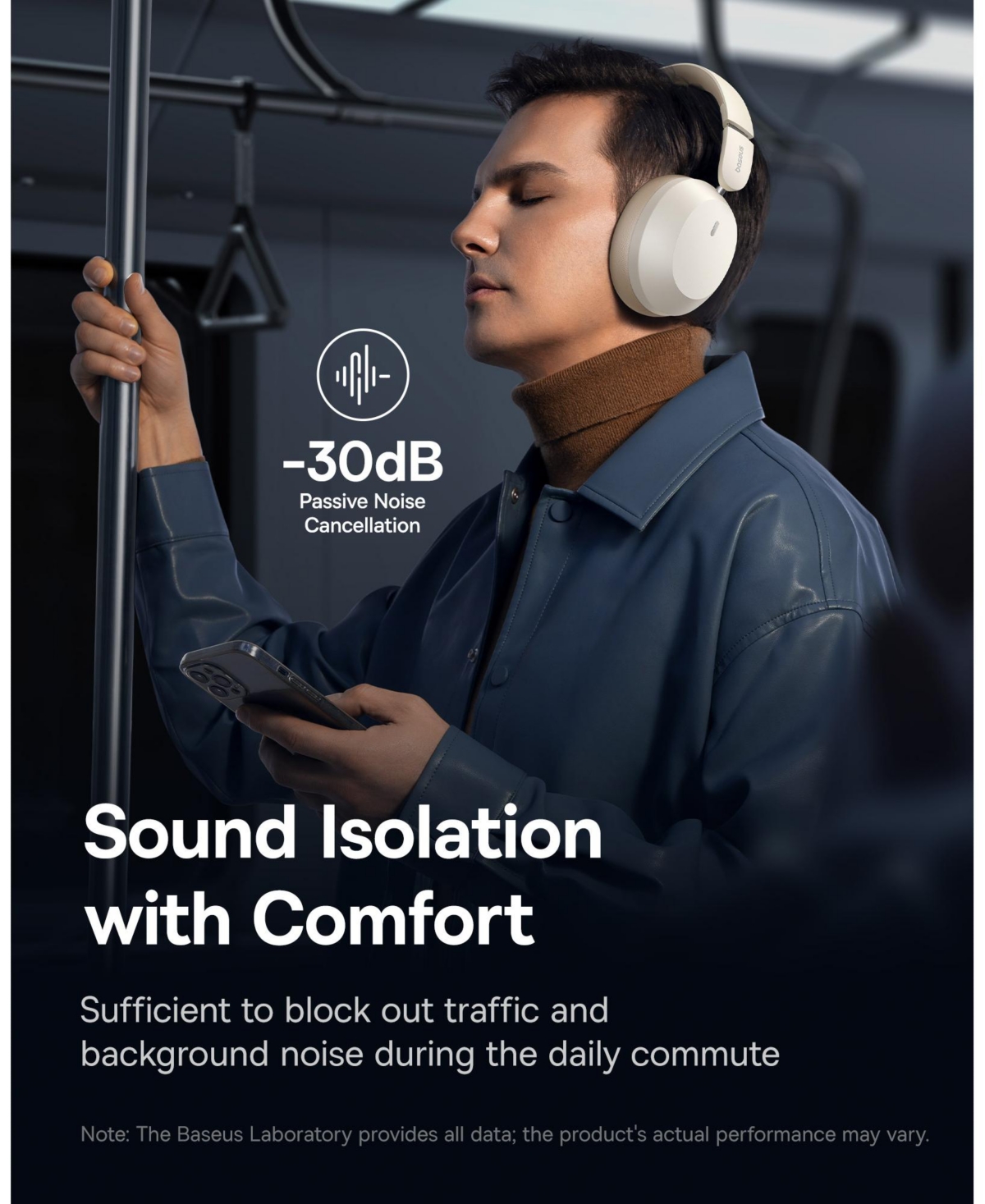 Baseus Wireless Headphones Bluetooth Foldable Over Ear Headphones Bass 35 Max, Gray
