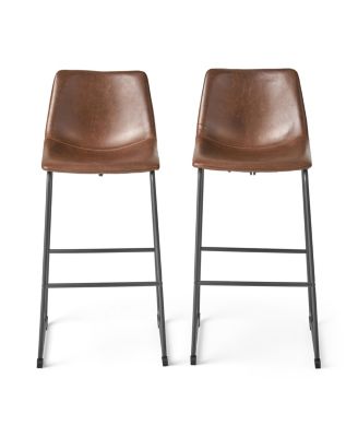  Set Of 2 Vintage Brown 30" Faux Leather Barstools