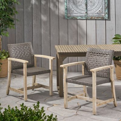 Streamdale Acacia Wood And Wicker Dining Chairs (Set Of 2)