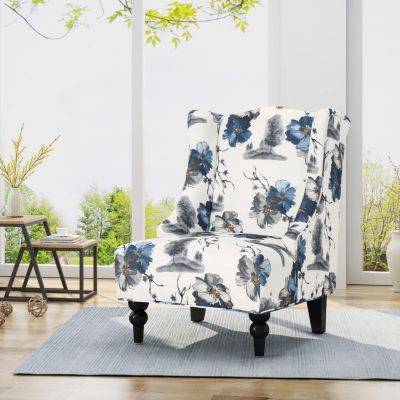 1 Pc Upholstered Fabric & Birch Wood  Wingback Design  Club Chair